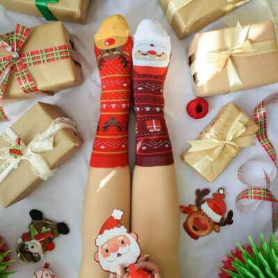 جوراب نیم ساق زنانه مدل بابانوئل لنگه به لنگه